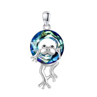 wholesale 925 Sterling Silver Blue Frog Hanging Necklace Wholesale Pendant-Frog Necklace Without Chain