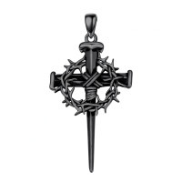 wholesale 925 Sterling Silver Crown of Thorns and Nails Cross Necklace Religious Gifts for Men Women-2-Black Without Chain