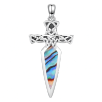 wholesale 925 Sterling Silver Celtic Cross Abalone Shell Dagger Pendant Necklace for Men Women Vintage Gothic s 48cm Chain Length-A001-Sword(Abalone Shell) Without Chain