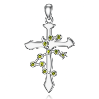 wholesale 925 Sterling Silver Yellow Crystal Star and Zodiac Constellation Cross Pendant Necklace-Leo Without Chain