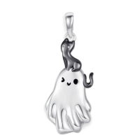 wholesale 925 Sterling Silver Halloween Ghost Cat Skeleton Charm Pendant Necklace-Cat Without Chain