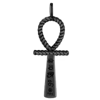 wholesale Black 925 Sterling Silver Ankh Necklace with Rope Design and Hieroglyphic Pendants - 24 Chain Length-Black Without Chain