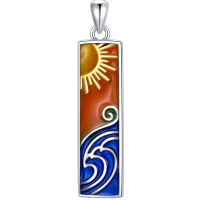 wholesale 925 Sterling Silver Sun Ocean Wave Enamel Bar Pendant Necklace Platinum Plated-Fashion Without Chain