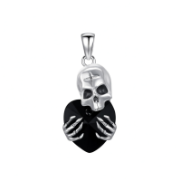 wholesale 925 Sterling Silver Heart-Shaped Black Crystal Skull Pendant Necklace for Women-Skull A Without Chain
