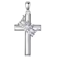 wholesale 925 Sterling Silver Birthstone Crown Cross Pendant Necklace for Women-02-February Without Chain