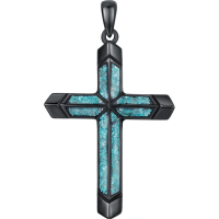 wholesale 925 Sterling Silver Cross Pendant With Blue Inlay And Chain-A - Black Cross with Turquoise Gravel Without Chain