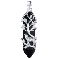 wholesale 925 Sterling Silver Black Wolf Tree Pendant Necklace Wholesale With Diamond Accents Elegant Design For Women-Crystal Wolf Black Without Chain