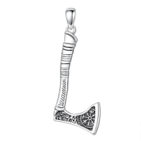 wholesale 925 Sterling Silver Axe Pendant Necklace  for Men - Norse Viking Jewelry with Rune Design and Chain 46cm Length-A01-AXE Without Chain