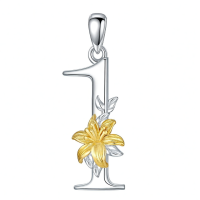 wholesale 925 Sterling Silver Lucky Number 0-9 Lily Flower Pendant Necklace-Number 1 Without Chain