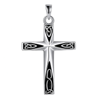 wholesale 925 Sterling Silver 925 Celtic Knot Cross Pendant Necklace  with Black Enamel Accents for Women & Men-Celtic Knot Origami Without Chain