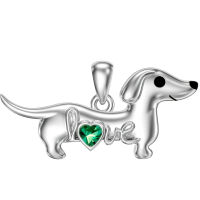 wholesale 925 Sterling Silver Dachshund Birthstone Necklace for Women Dog Lovers-M5 May-Emerald Without Chain
