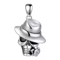 wholesale 925 Sterling Silver Metal Stone Gothic Skull Hat Rose Pendant Necklace Halloween-skull Without Chain