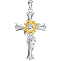wholesale Gold-Plated 925 Sterling Silver Moissanite Sunflower Cross Pendant Necklace for Women-A Sunflower Necklace Without Chain