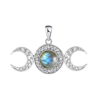 wholesale 925 Sterling Silver Triple Moon Pendant With Labradorite-Labradorite Without Chain
