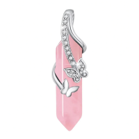 wholesale 925 Sterling Silver Pink Rose Quartz Amethyst Butterfly Pendant Necklace-B-Rosa Without Chain