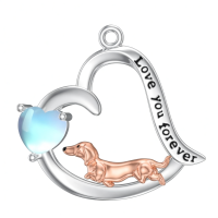 wholesale 925 Sterling Silver Dog Pendant Heart Necklace Wholesale With Blue Moonstone-Dachshund Without Chain