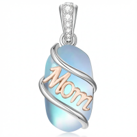 wholesale 925 Sterling Silver Mom Pendant Necklace Wholesale With Zircon Accent And Engraved Mom Script-Mom-Moonstone Without Chain