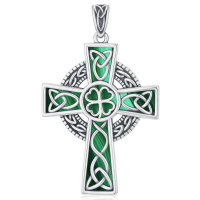 wholesale 925 Sterling Silver Green Malachite Celtic Knot Cross Pendant Necklace  Norse Viking Jewelry for Men Women-Four Leaf Clover Without Chain