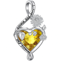 wholesale 925 Sterling Silver Heart Pendant Necklace Wholesale With Purple Gemstone-November-Chrysanthemum Without Chain