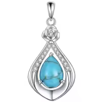 wholesale 925 Sterling Silver Moss Agate Turquoise Larimar Aquamarine Opal Black Onyx Rose Quartz Moonstone Pendant Necklace-Turquoise Without Chain