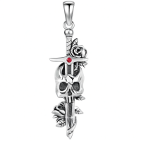 wholesale 925 Sterling Silver Gothic Sword with Rose Skull & Snake CZ Pendant Necklace-Skull Sword Without Chain