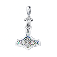 wholesale 925 Sterling Silver & Abalone Shell Mjolnir Viking Pendant Necklace for Men-Celtic Knot Without Chain