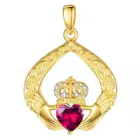 wholesale 925 Sterling Silver Claddagh Birthstone Pendant Necklaces for Women-07 Jul - Ruby Without Chain