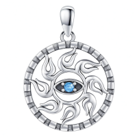 wholesale 925 Sterling Silver Sun With Evil Eye Pendant Necklace For Men Boys-03-Sun Evil Eye Without Chain