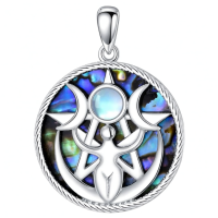 wholesale 925 Sterling Silver Abalone Shell Triple Moon Goddess Pendant Necklace-Triple Moon Goddess Pentagram Without Chain
