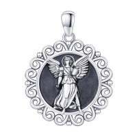 wholesale 925 Sterling Silver Archangel Medals St Pendant Necklace for Men Women-89-St Uriel Filigree(round silver) Without Chain