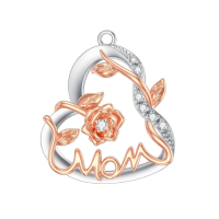 wholesale 925 Sterling Silver Rose Gold Plated MOM Flower Pendant Necklaces for Mother's Day Gifts-A Without Chain