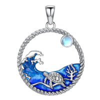 wholesale 925 Sterling Silver Sea Wave Turtle Pendant Necklaces for Women Ocean s for Her-Sea Turtle-2 Without Chain