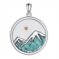 wholesale 925 Sterling Silver Created Turquoise Mountain Gold Sun Pendant Necklace For Women-Mountain B-Turquoise Mustard Seed Necklace Without Chain