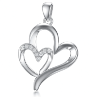 wholesale 925 Sterling Silver Double Heart with Diamonds Pendant Necklace for Women-Heart 1 Without Chain