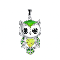 wholesale 925 Sterling Silver Birthstone Owl Pendant Necklace Jewelry Gift for Women-08-August Without Chain