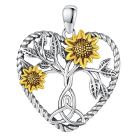 wholesale 925 Sterling Silver Tree of Life Sunflower Pendant Necklace for Women Girls  45cm Chain Length-F-Heart Sunflower Without Chain