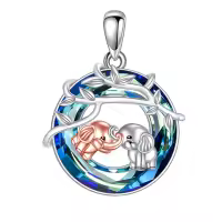wholesale 925 Sterling Silver Blue Crystal Elephant Pendant Necklace-Elephant Necklace Without Chain