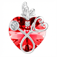 wholesale 925 Sterling Silver Crystal Butterfly Heart Stethoscope Pendant Necklace for Nurses and Doctors Gifts-07-July Without Chain