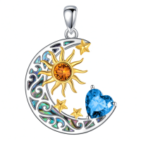 wholesale 925 Sterling Silver Crescent Moon Pendant Necklace Wholesale With Heart And Sun Design-Sun Moon Star-Dce. Without Chain