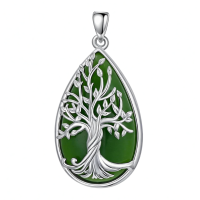 wholesale 925 Sterling Silver Tree Of Life Pendant Necklace Wholesale With Green Gemstone-Z-Tree of Life-Green Jade-Silver Without Chain