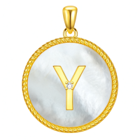 wholesale Gold 925 Sterling Silver Mother of Pearl Initial Y Pendant Necklace for Women-Letter Y Without Chain