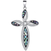 wholesale 925 Sterling Silver Abalone Shell Inlay Cross Pendant Necklace Religious s for Women and Men-A-Abalone shell Without Chain