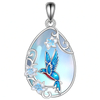 wholesale 925 Sterling Silver Fox Pendant Necklace Wholesale With Rose Gold Flowers-Hummingbird Necklace Without Chain