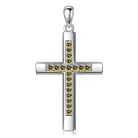 wholesale 925 Sterling Silver Birthstone Cross Necklace for Women Men -11-Nov-Citrine Without Chain