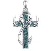 wholesale 925 Sterling Silver Black Enamel Deer Antlers Cross Pendant Necklace with Stainless steel chain for Men -2-07-Turquoise Without Chain