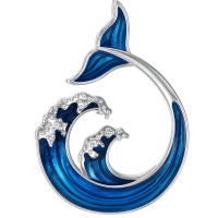 wholesale 925 Sterling Silver Blue Enamel Whale Tail & Ocean Wave Necklace for Women-Wave-1 Without Chain