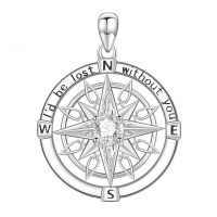 wholesale 925 Sterling Silver Compass Necklace With Engraved Quote And Crystal Detail-Compass Necklace-1 Without Chain