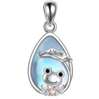 wholesale 925 Sterling Silver Teardrop Moonstone Frog Pendant Necklace-Frog Necklace Without Chain