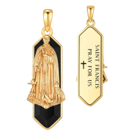 wholesale 925 Sterling Silver Saint Francis Black Onyx Gold Plated Pendant Necklace-St Francis Without Chain