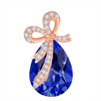 wholesale 925 Sterling Silver Red Crystal Bow Pendant Necklace-09-Sept-Sapphire Blue Without Chain